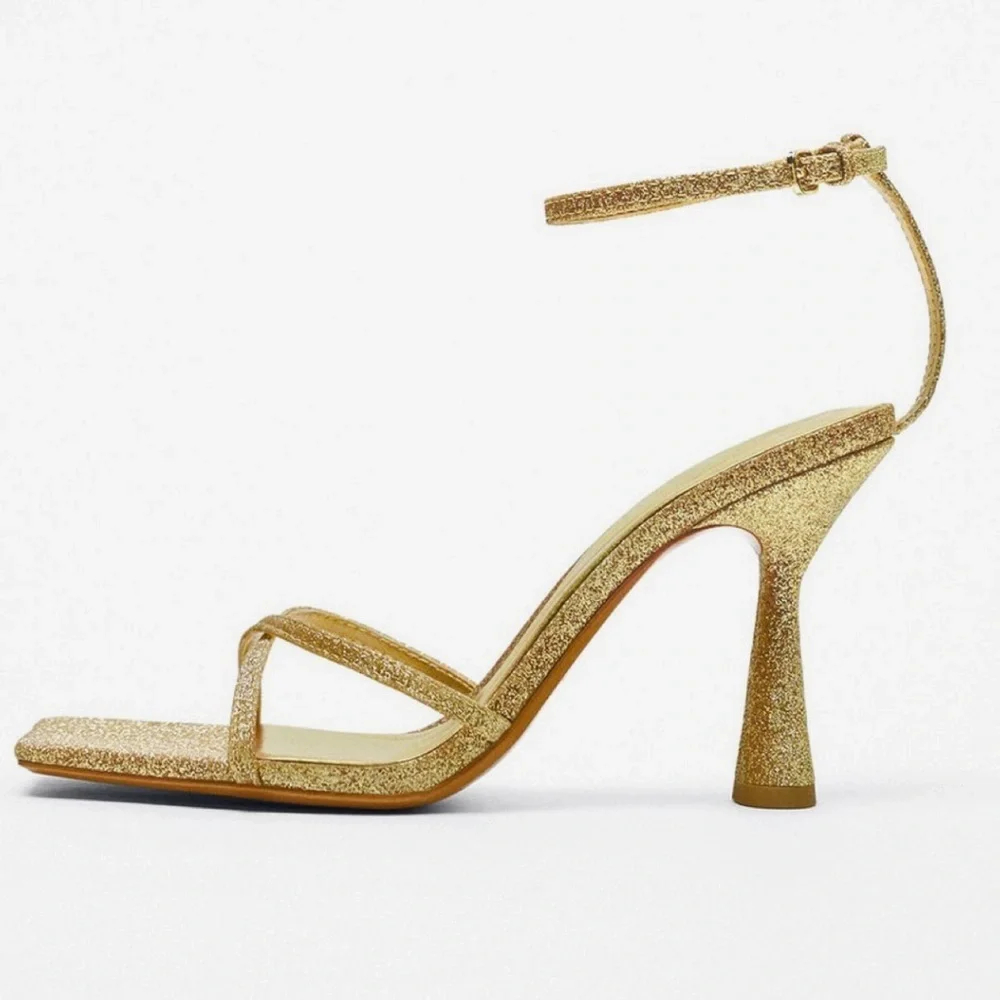 Zara Metallic Gold Cross Band Ankle Strap Sandal - Picture 4 of 8